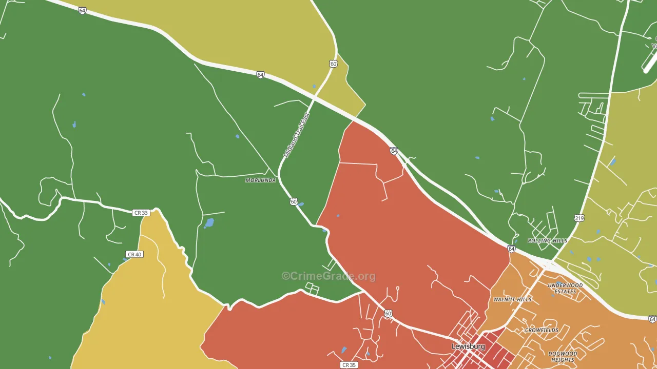 Teaberry, WV Map of Vehicle Theft Rates