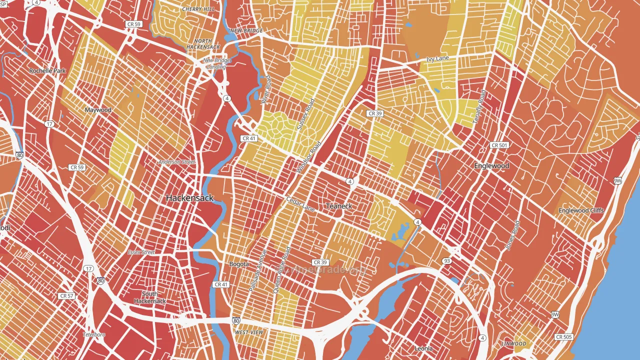 Teaneck, NJ Map of Vehicle Theft Rates