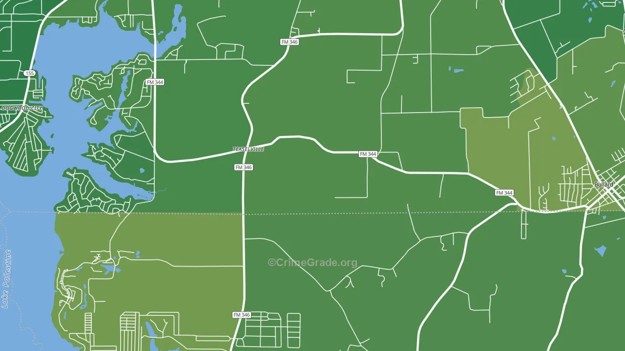 Teaselville, TX Map of Vehicle Theft Rates