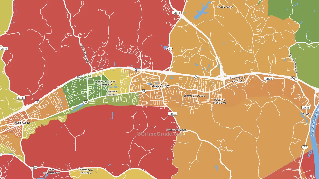 Teays Valley, WV Map of Vehicle Theft Rates