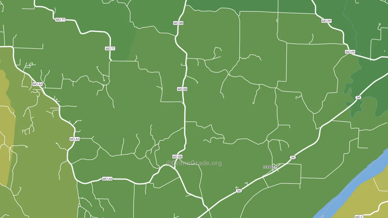 Tebbetts, MO Map of Vehicle Theft Rates