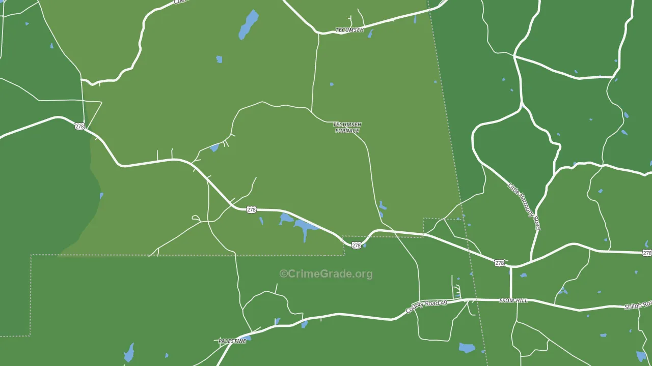 Tecumseh, AL Map of Vehicle Theft Rates