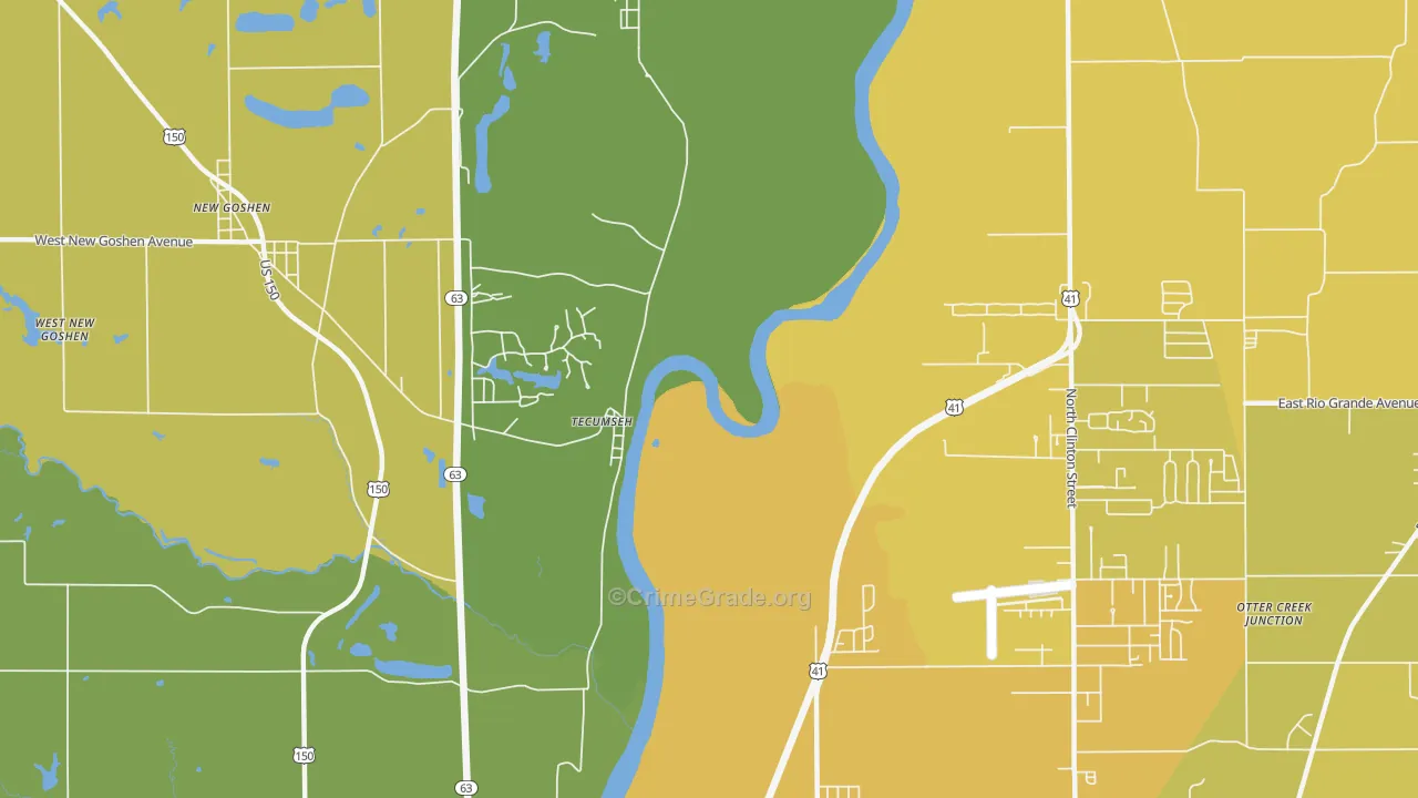 Tecumseh, IN Map of Vehicle Theft Rates