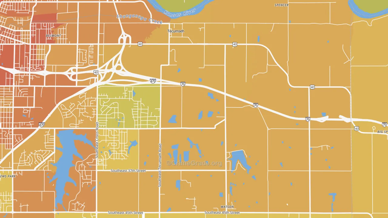Tecumseh, KS Map of Vehicle Theft Rates