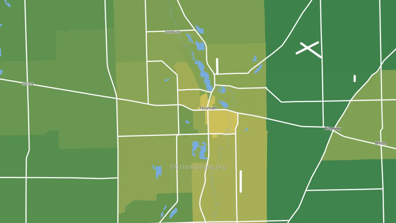 Tecumseh, MI Map of Vehicle Theft Rates