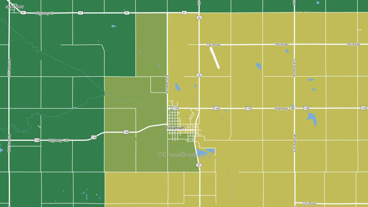 Tecumseh, NE Map of Vehicle Theft Rates