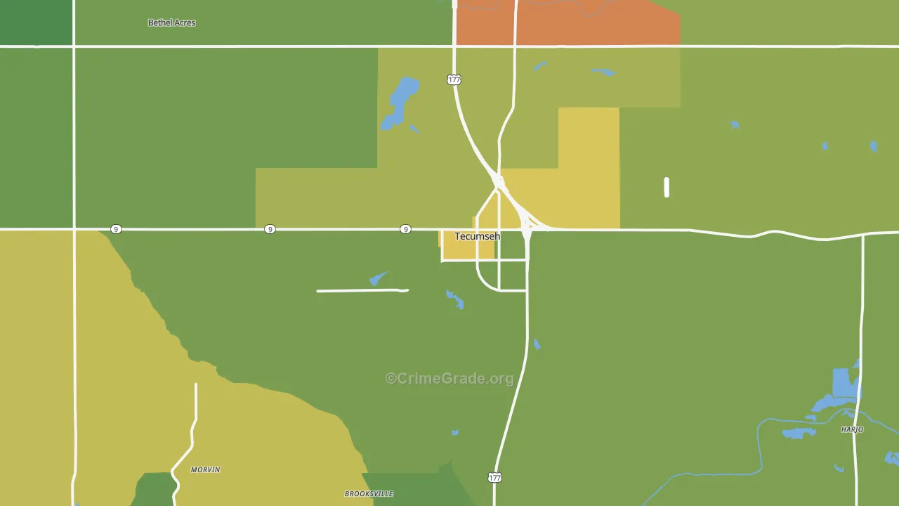 Tecumseh, OK Map of Vehicle Theft Rates