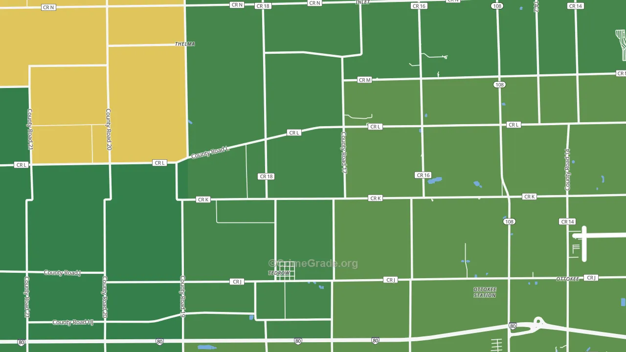 Tedrow, OH Map of Vehicle Theft Rates