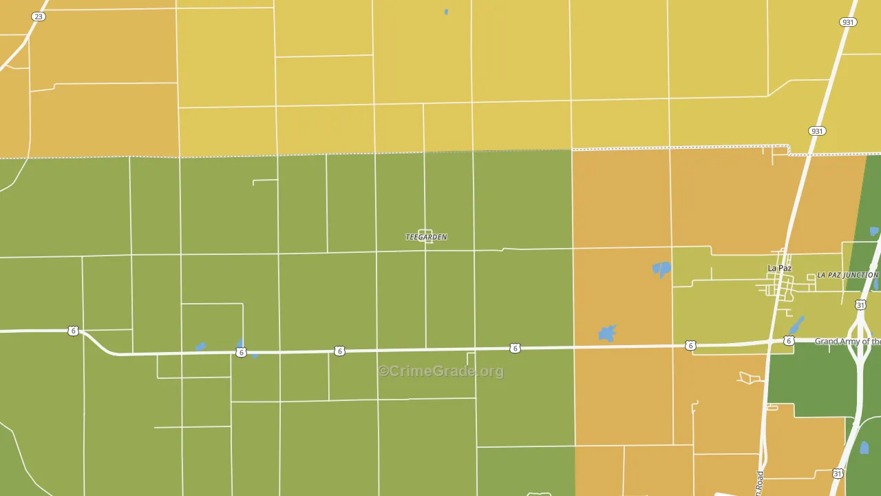 Teegarden, IN Map of Vehicle Theft Rates