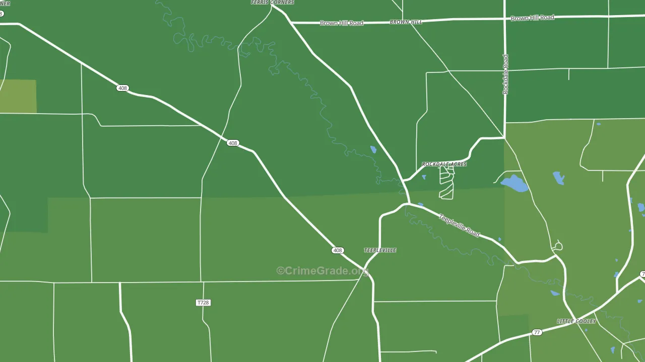 Teepleville, PA Map of Vehicle Theft Rates