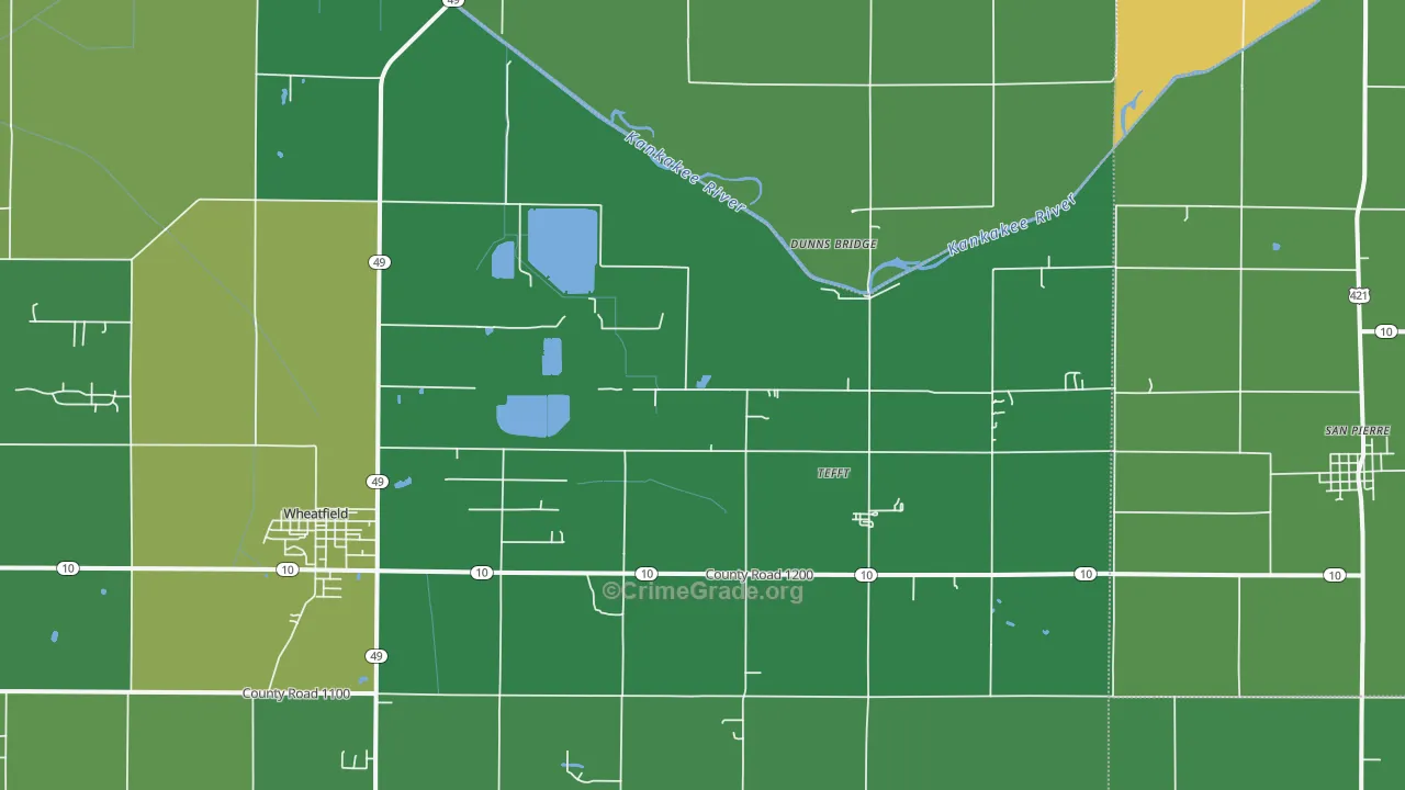 Tefft, IN Map of Vehicle Theft Rates