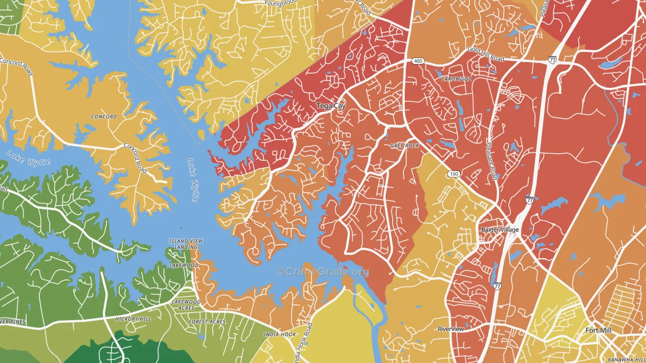 Tega Cay, SC Map of Vehicle Theft Rates