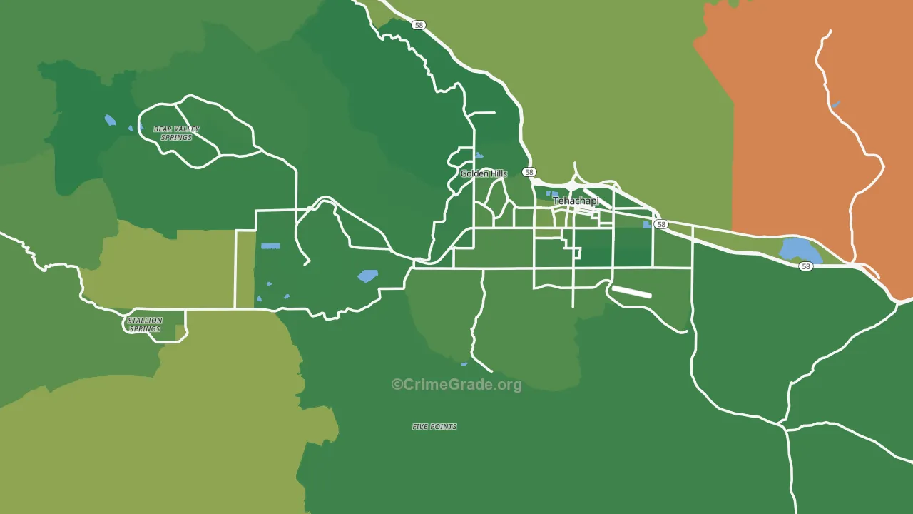 Tehachapi, CA Map of Vehicle Theft Rates