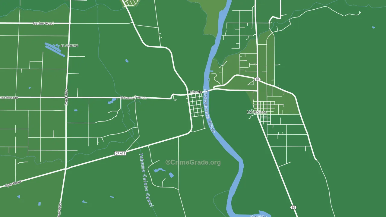 Tehama, CA Map of Vehicle Theft Rates