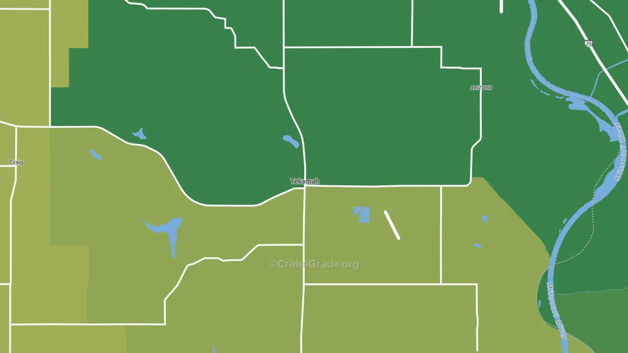 Tekamah, NE Map of Vehicle Theft Rates