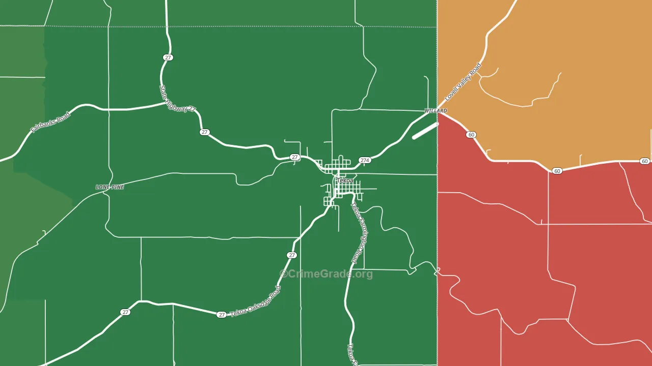 Tekoa, WA Map of Vehicle Theft Rates