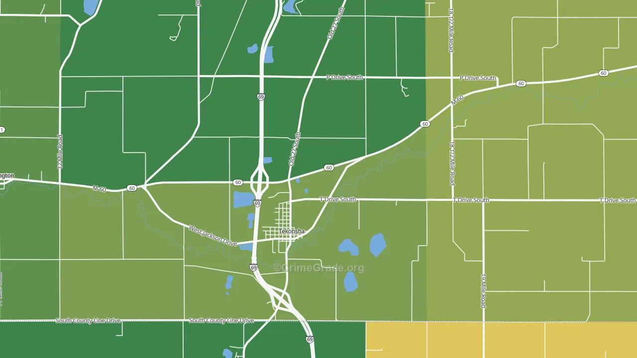 Tekonsha, MI Map of Vehicle Theft Rates