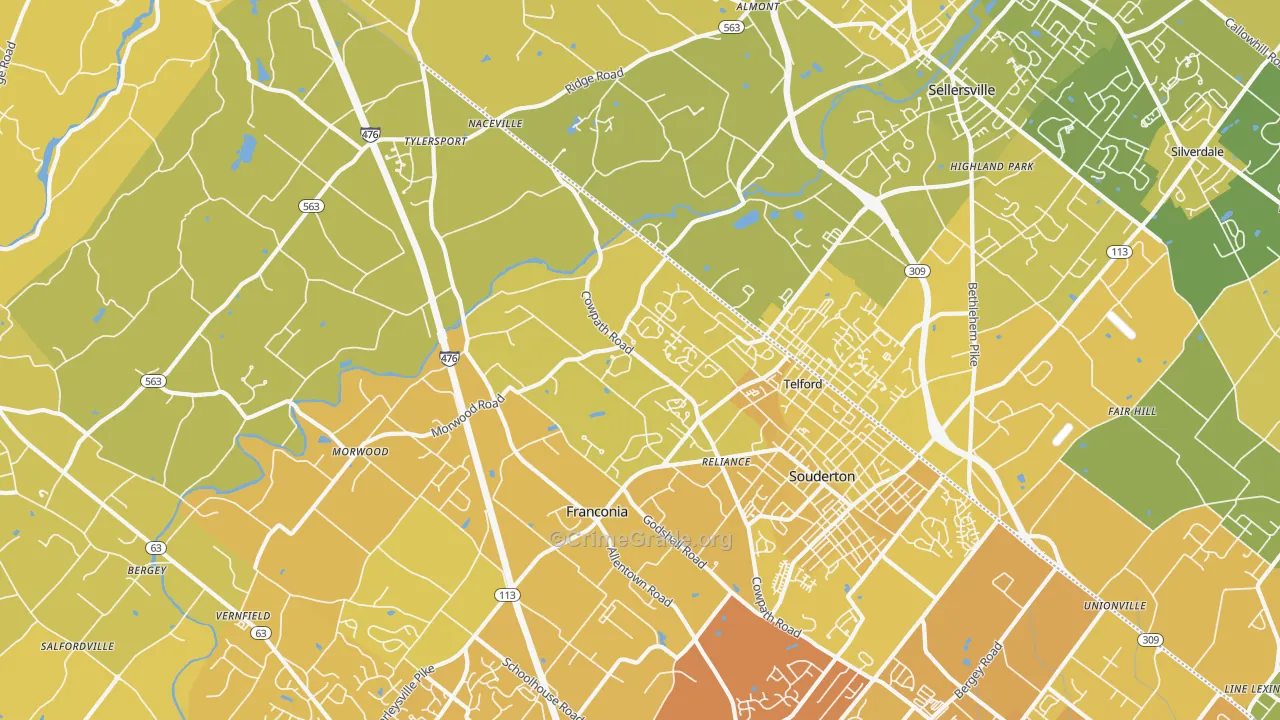 Telford, PA Map of Vehicle Theft Rates