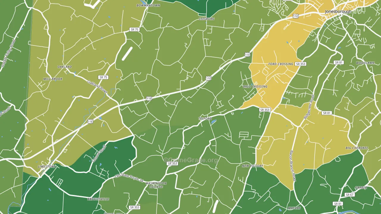 Telford, TN Map of Vehicle Theft Rates