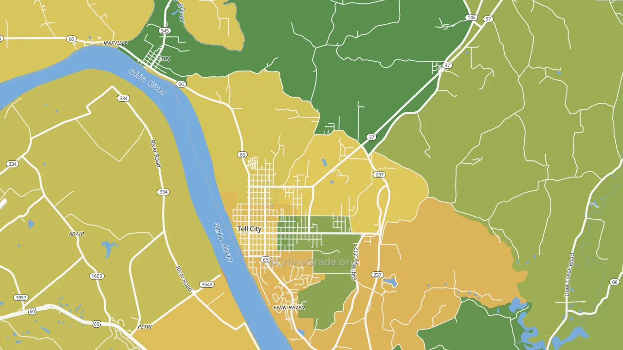 Tell City, IN Map of Vehicle Theft Rates
