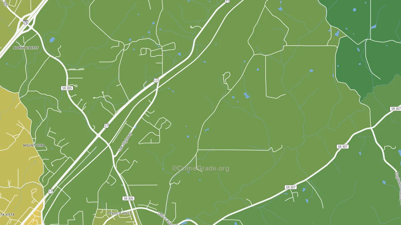 Tellico Hills, TN Map of Vehicle Theft Rates