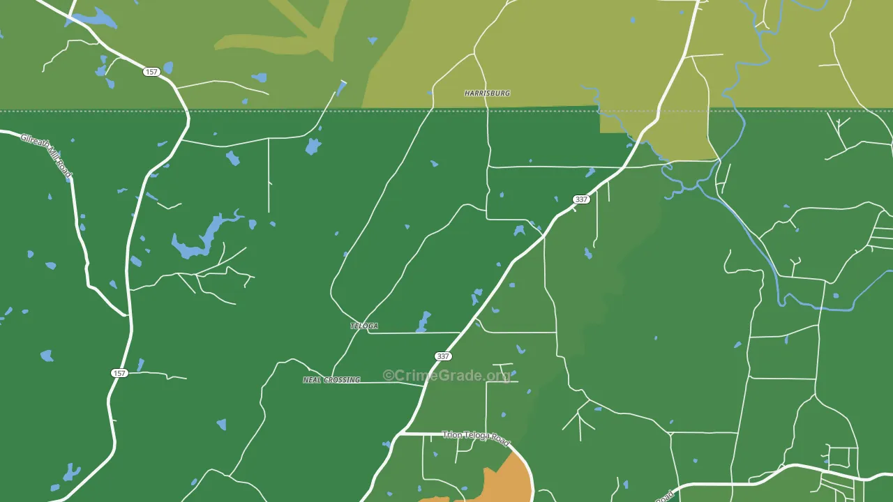 Teloga, GA Map of Vehicle Theft Rates