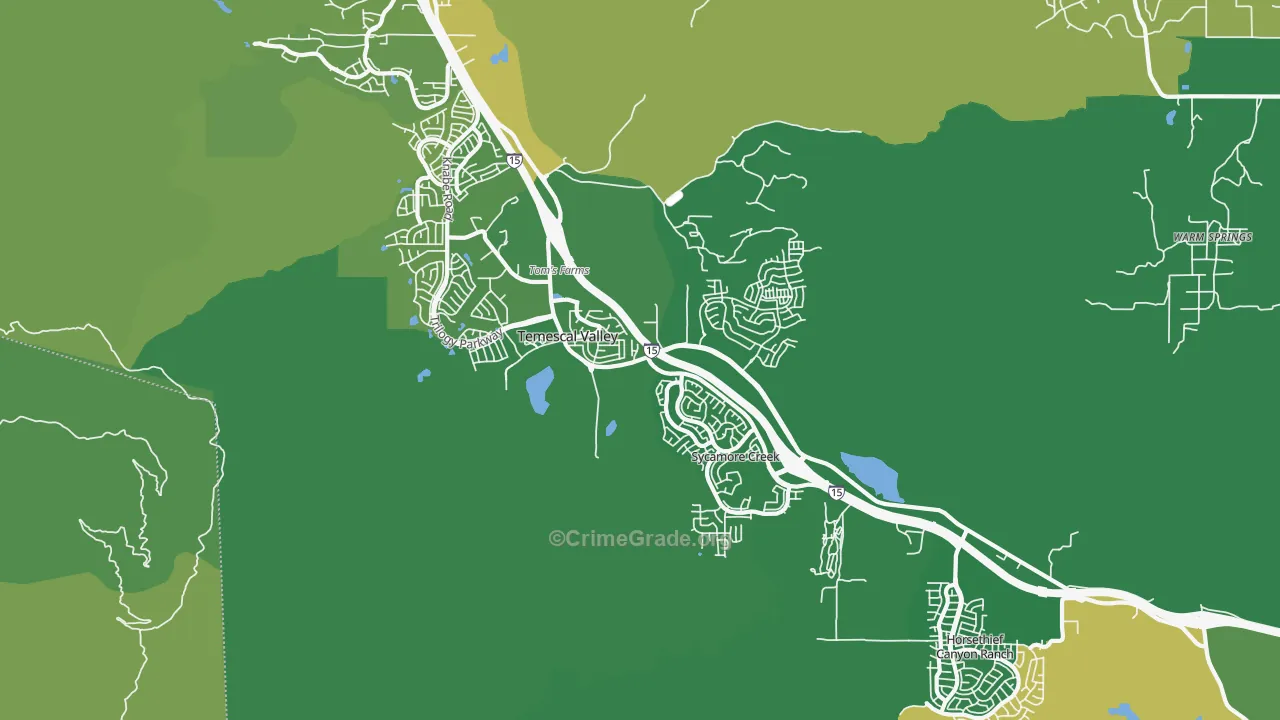 Temescal Valley, CA Map of Vehicle Theft Rates
