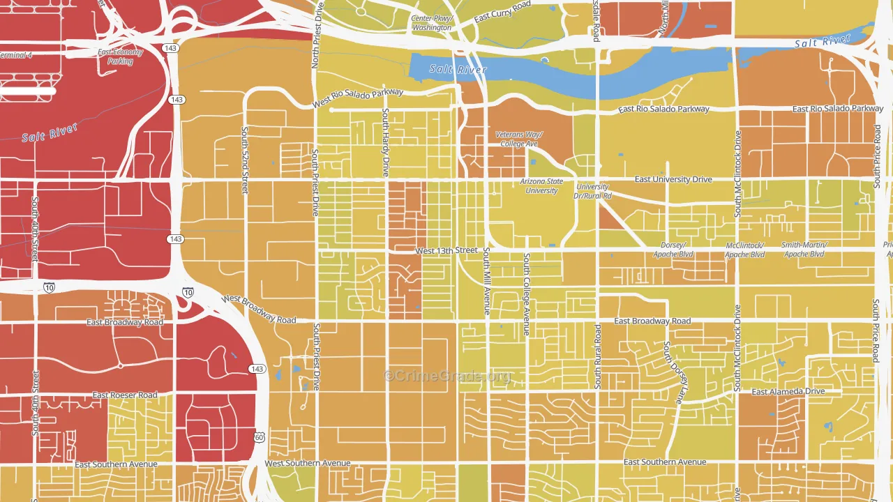 Tempe Junction, Tempe, AZ Map of Vehicle Theft Rates