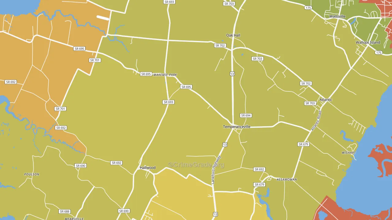 Temperanceville, VA Map of Vehicle Theft Rates