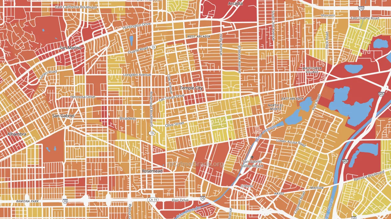 Temple City, CA Map of Vehicle Theft Rates