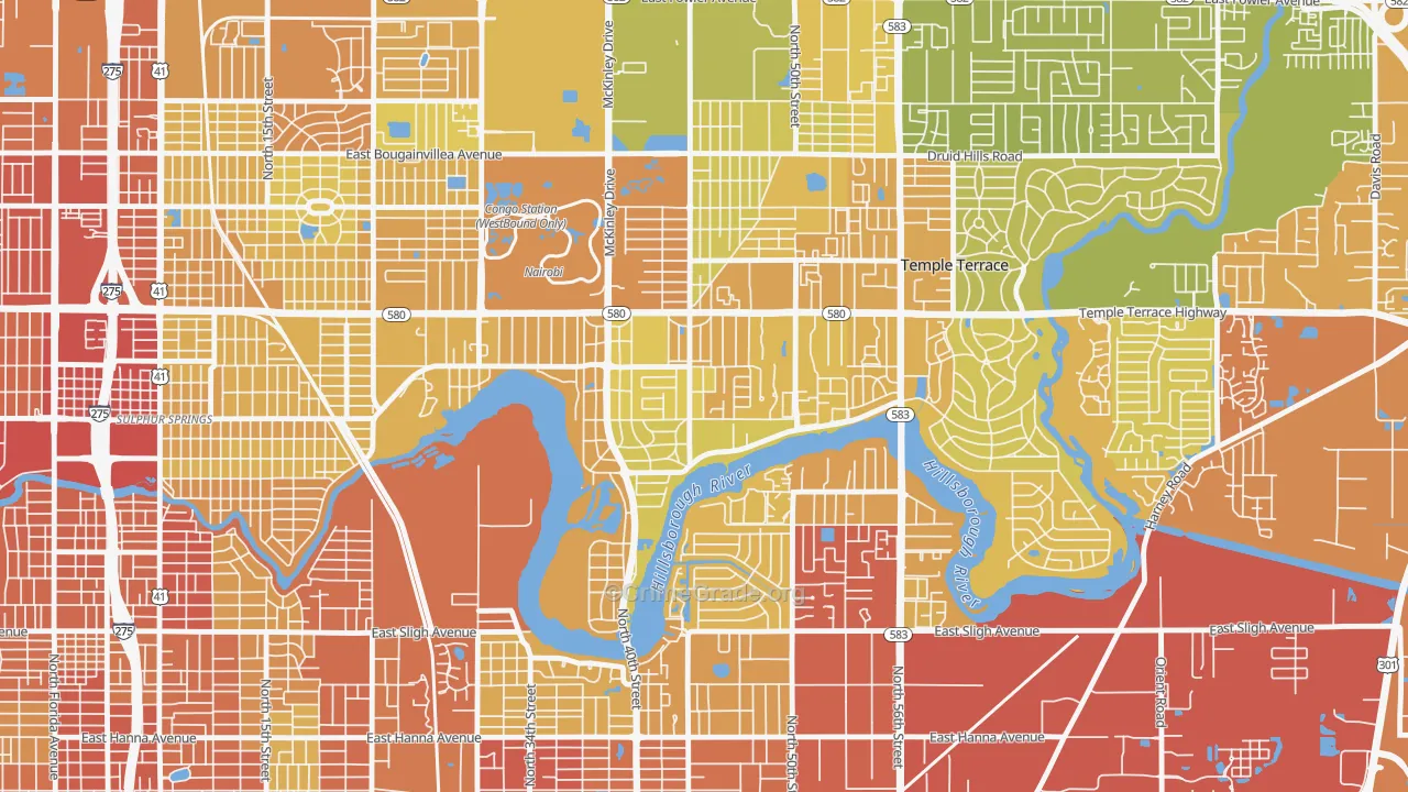Temple Crest, Tampa, FL Map of Vehicle Theft Rates