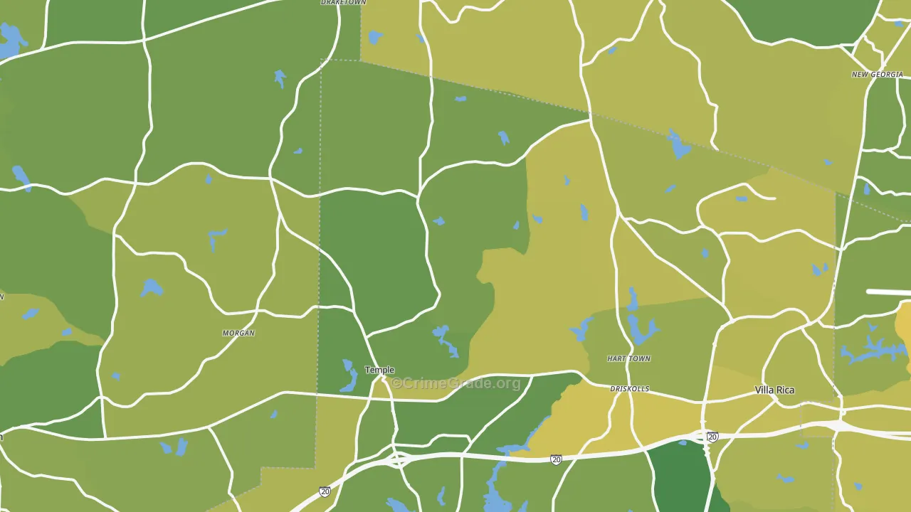 Temple, GA Map of Vehicle Theft Rates
