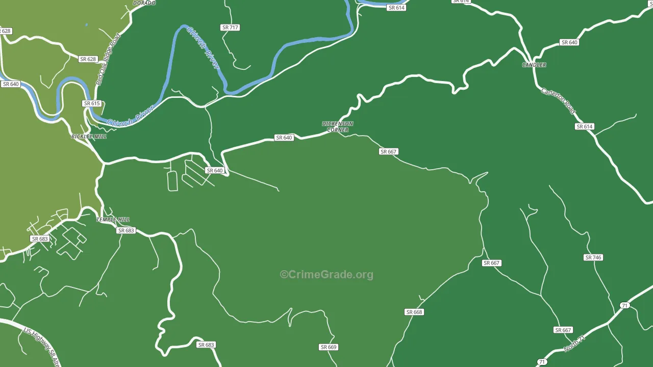 Temple Hill, VA Map of Vehicle Theft Rates