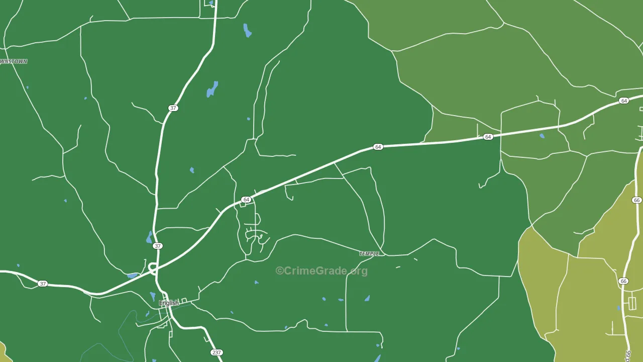 Temple, IN Map of Vehicle Theft Rates