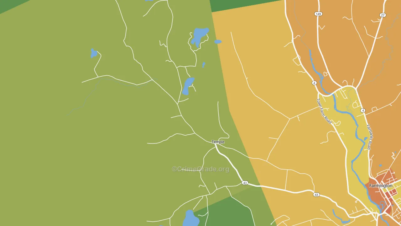 Temple, ME Map of Vehicle Theft Rates