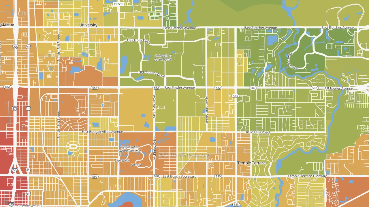 Temple Park, Tampa, FL Map of Vehicle Theft Rates