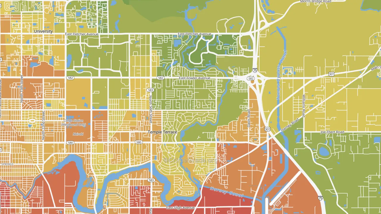 Temple Terrace, FL Map of Vehicle Theft Rates