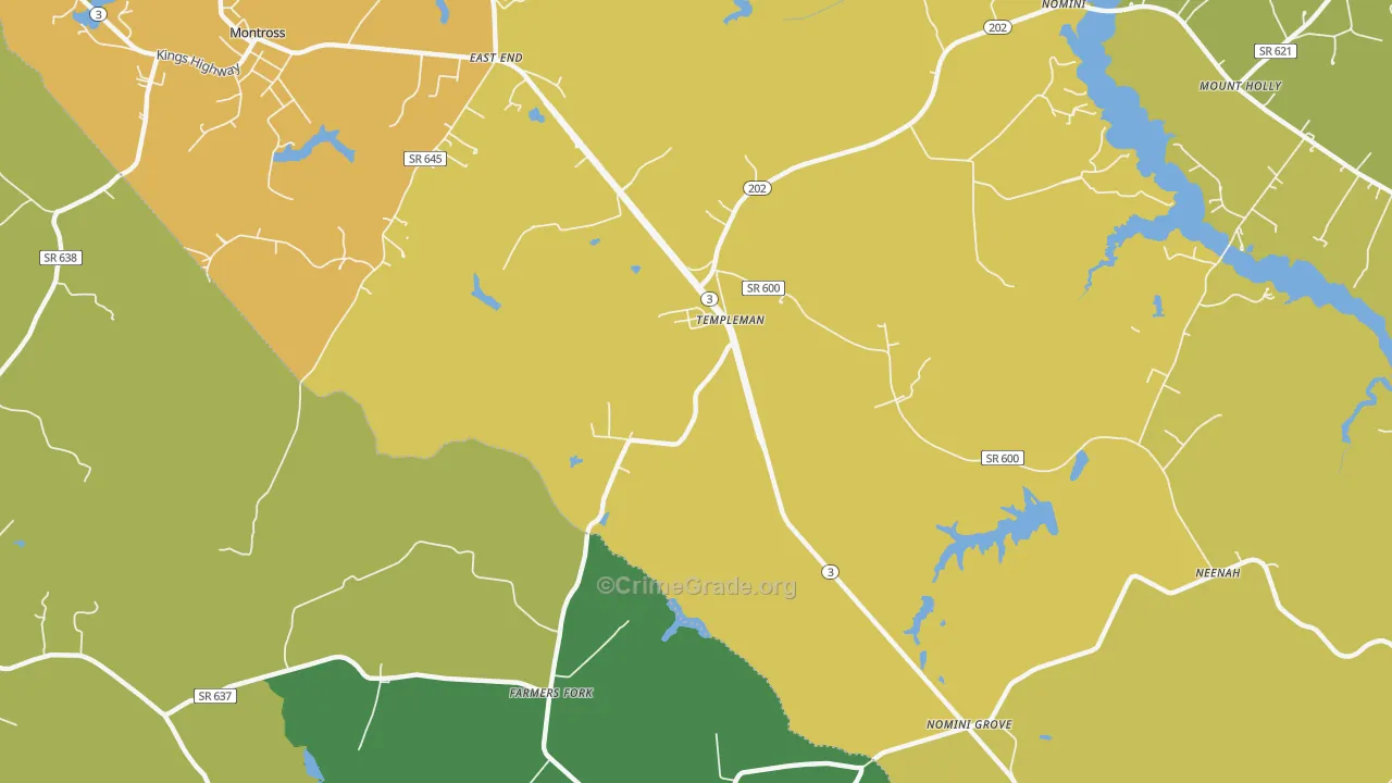Templeman, VA Map of Vehicle Theft Rates