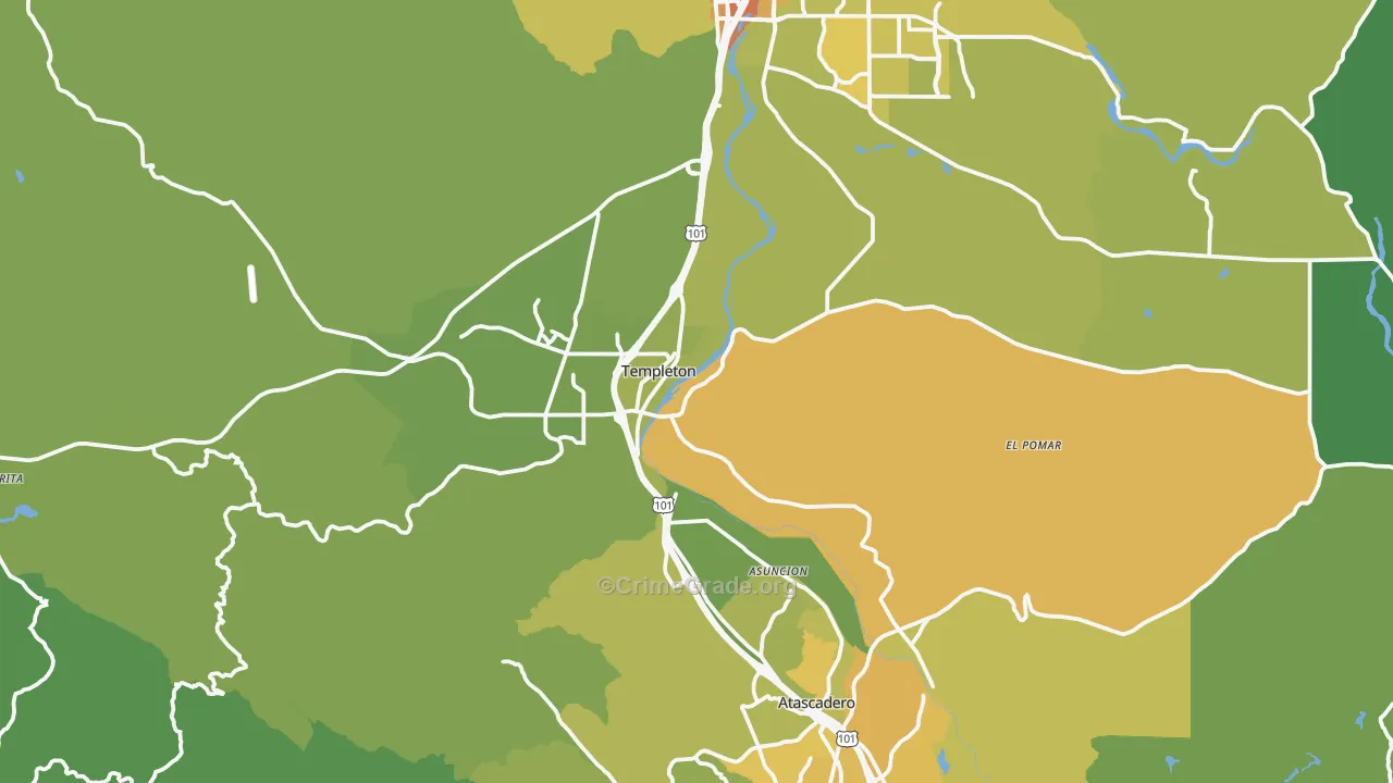 Templeton, CA Map of Vehicle Theft Rates