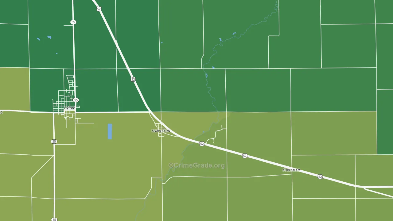 Templeton, IN Map of Vehicle Theft Rates