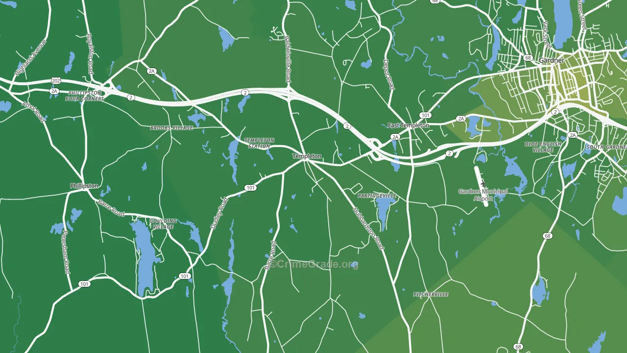 Templeton, MA Map of Vehicle Theft Rates