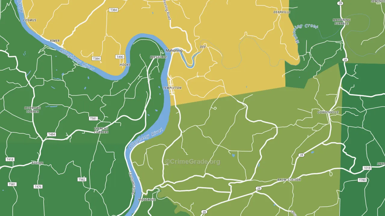 Templeton, PA Map of Vehicle Theft Rates