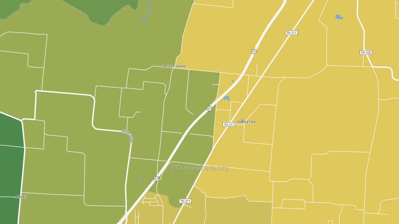 Templeton, TN Map of Vehicle Theft Rates