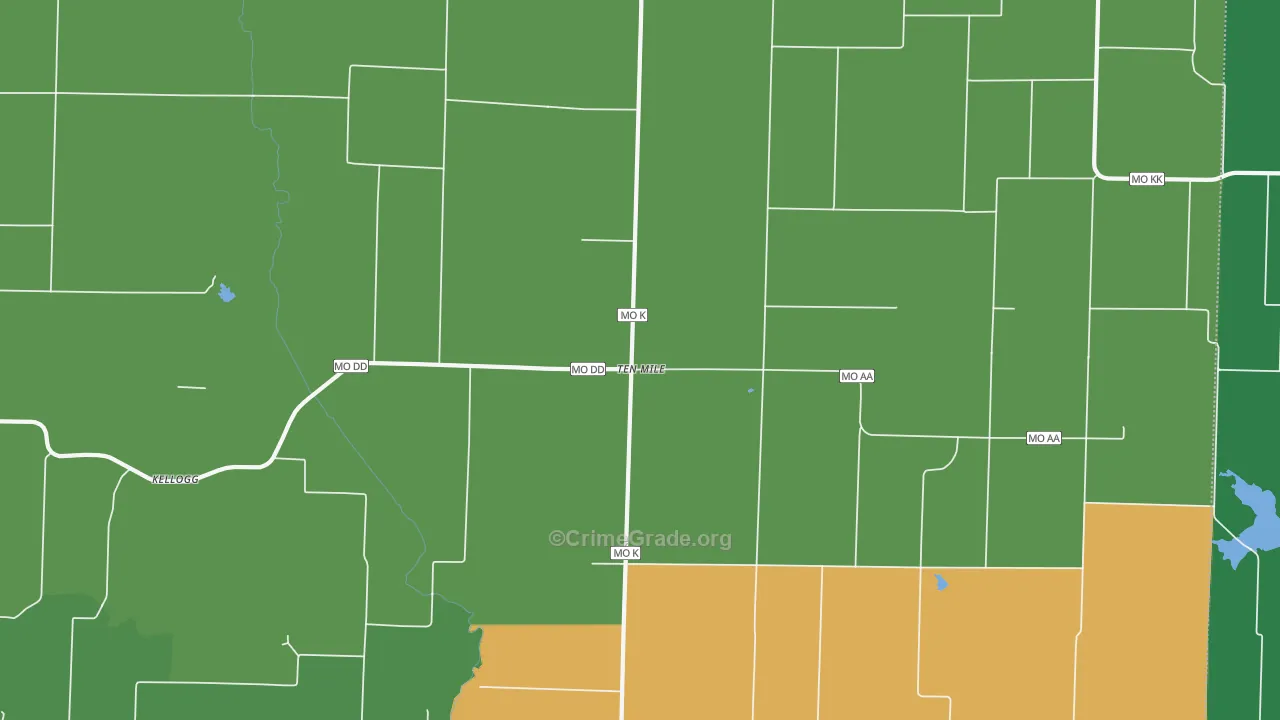 Ten Mile, MO Map of Vehicle Theft Rates