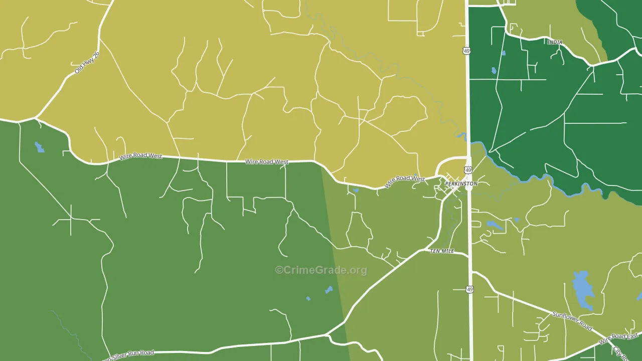 Ten Mile, MS Map of Vehicle Theft Rates