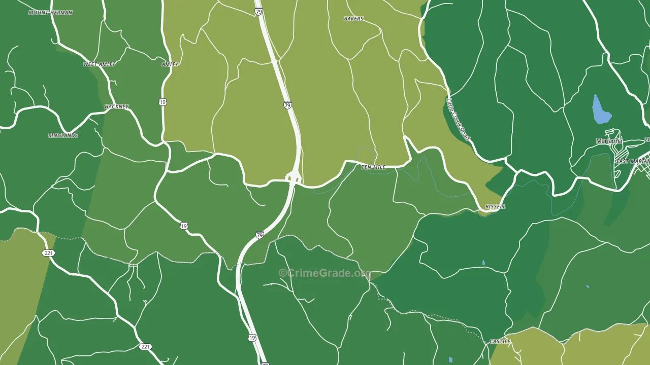 Ten Mile, PA Map of Vehicle Theft Rates