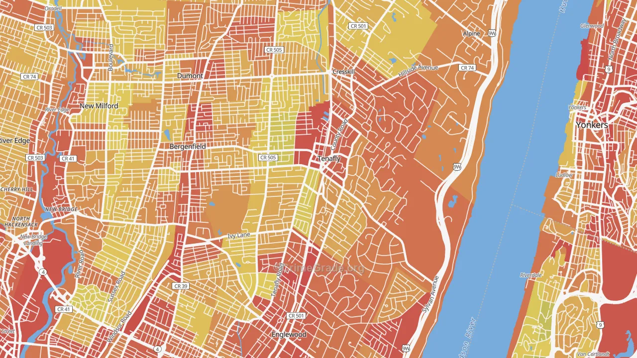Tenafly, NJ Map of Vehicle Theft Rates