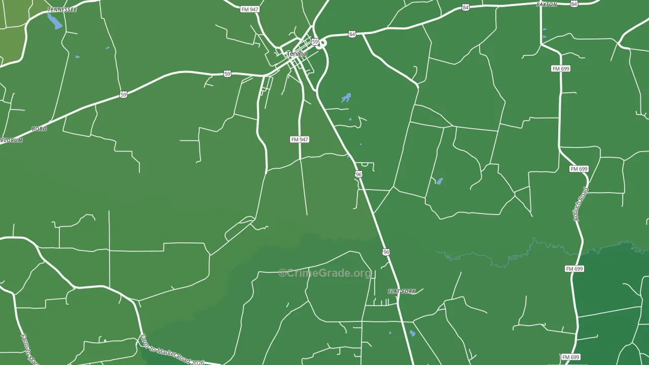 Tenaha, TX Map of Vehicle Theft Rates