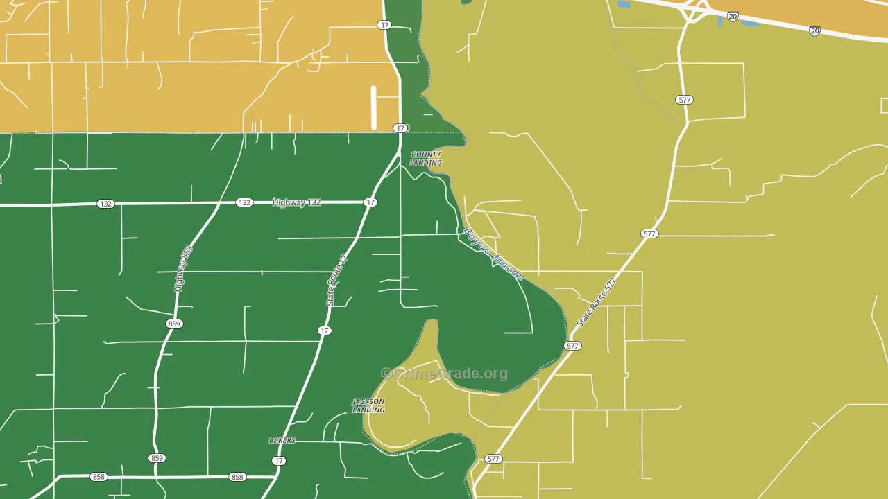 Tendal, LA Map of Vehicle Theft Rates