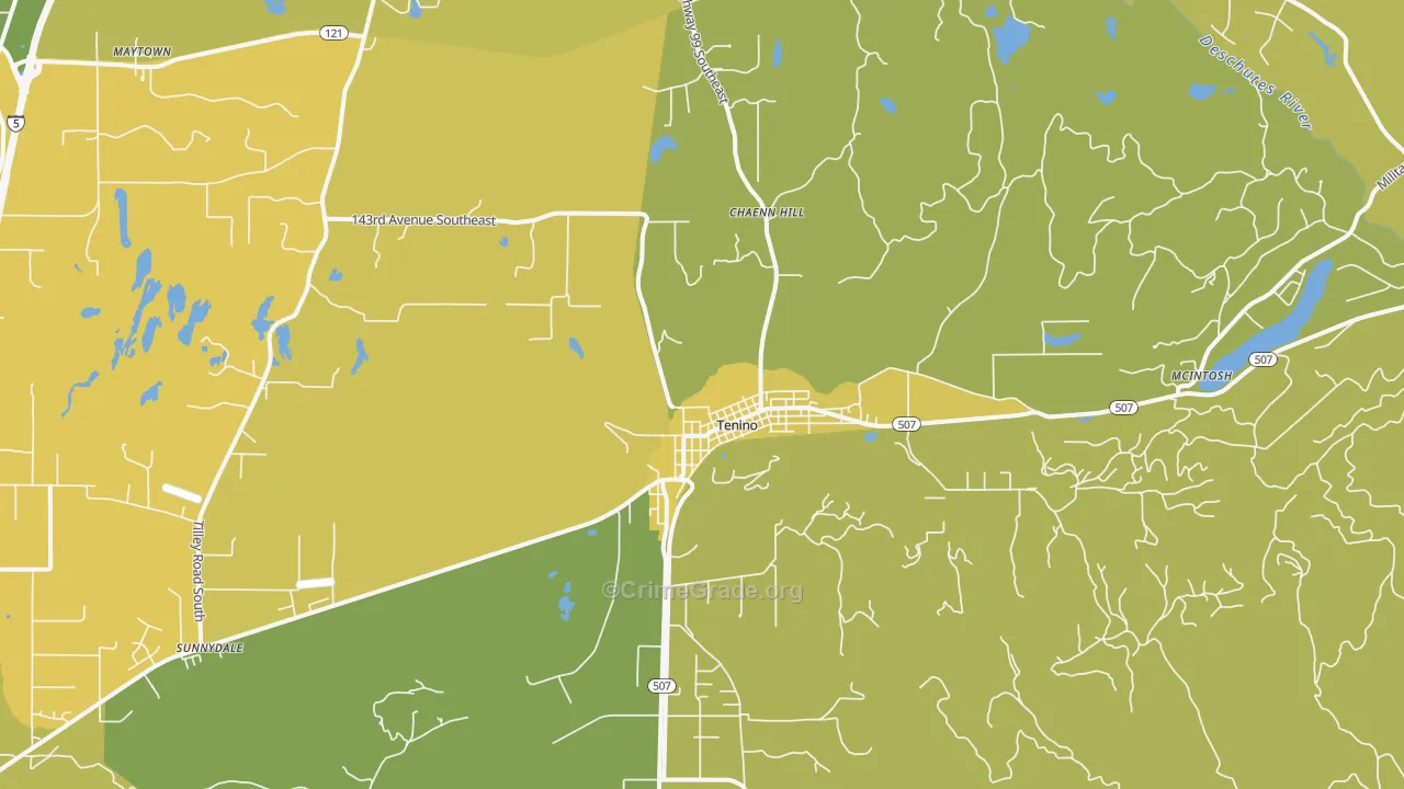 Tenino, WA Map of Vehicle Theft Rates